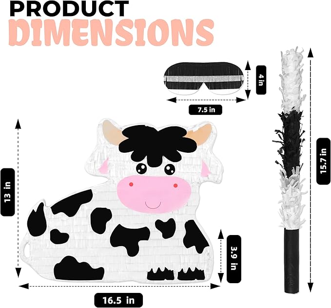 Milk Cow Pinatas Bundle with a Blindfold and a Bat, Mexican Theme Parties - Image 2