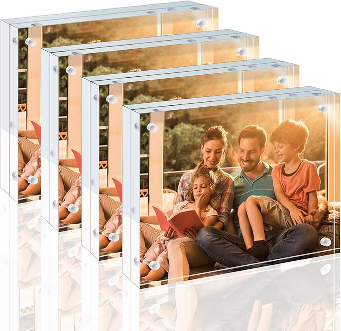 Egofine 3.5x5 Acrylic Frame 4 Pack, 20mm Thicker Frameless Clear Picture Frame by Egofine