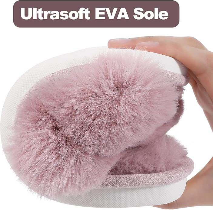 Evshine Women's Fuzzy Slippers Cross Band Memory Foam House Slippers Open Toe - Image 3