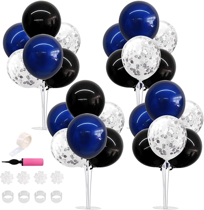 TONIFUL 4 Set Black Blue Silver Confetti Balloon Centerpieces by TONIFUL
