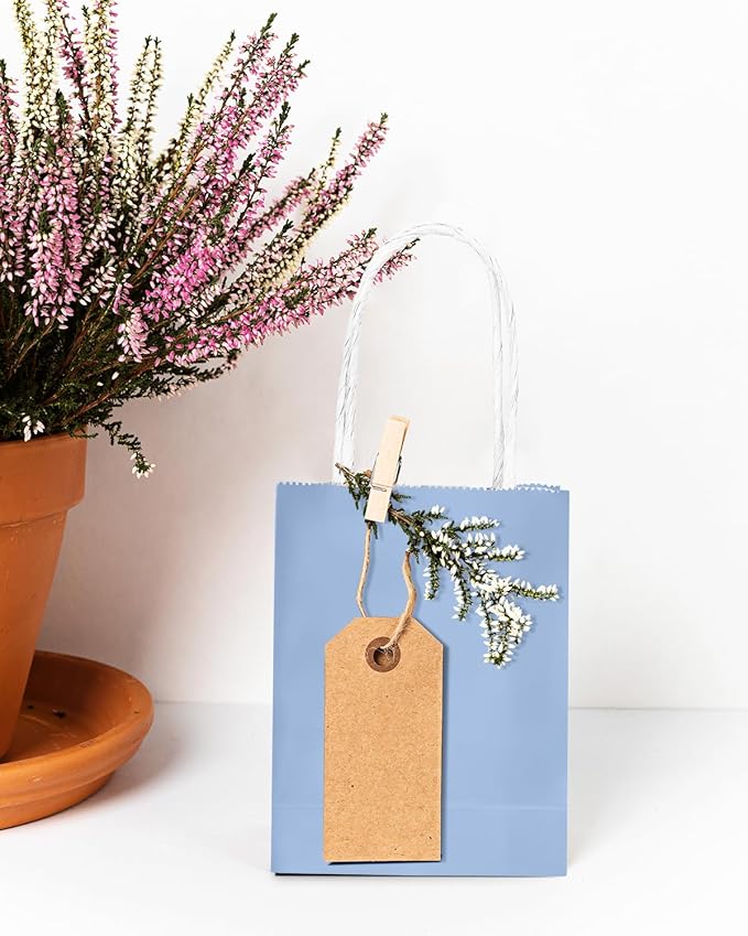 qiqee 50-Packs Light Blue Paper Gift Bags - Image 6