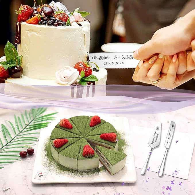 Custom Wedding Cake Knife and Server Set, Personalised Cake Serving Kit - Image 3