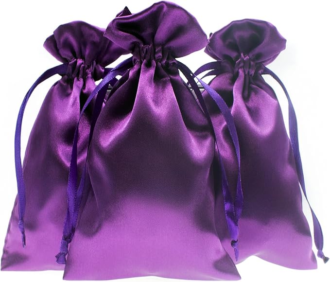 4" x 6" Purple Satin Gift Bags, Jewelry Bags, Wedding Favor Silky Drawstring by Knitial
