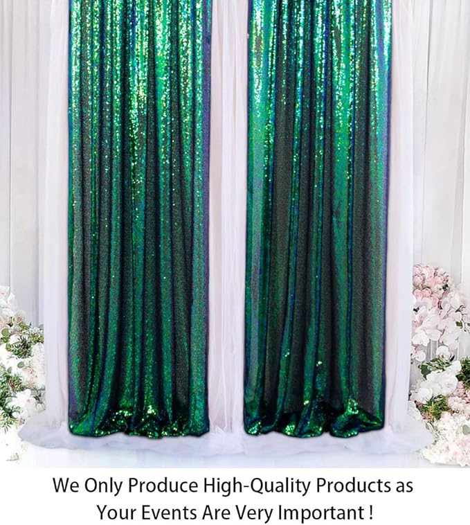 ShinyBeauty Sequin Curtains 2 Panels 2FTx8FT Iridescent Green Photo Booth - Image 2