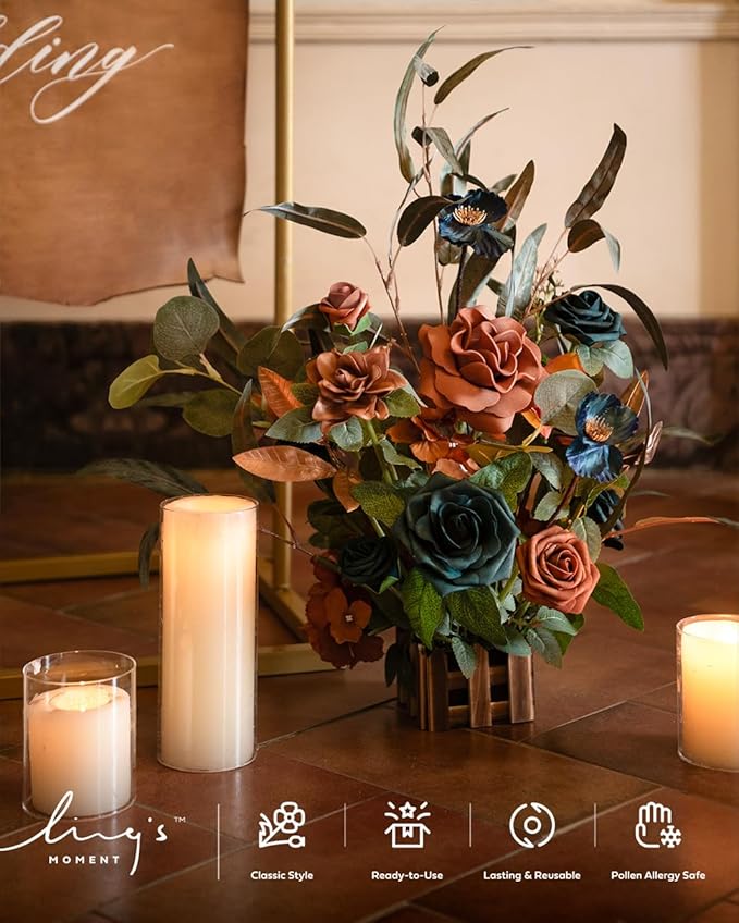 Ling's moment 17.5" Tall Standing Artificial Flowers Arrangements 4pcs Fall - Image 6