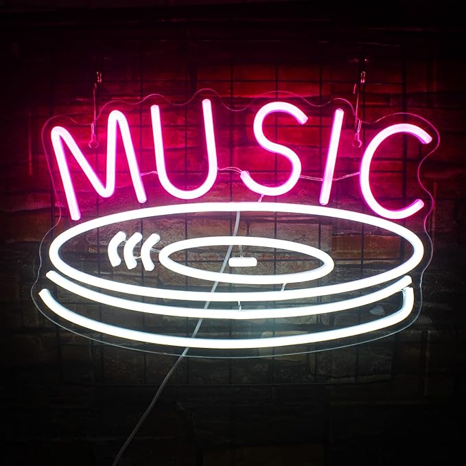 Music Record Neon Sign Pink White Led Neon Light Signs - Image 6