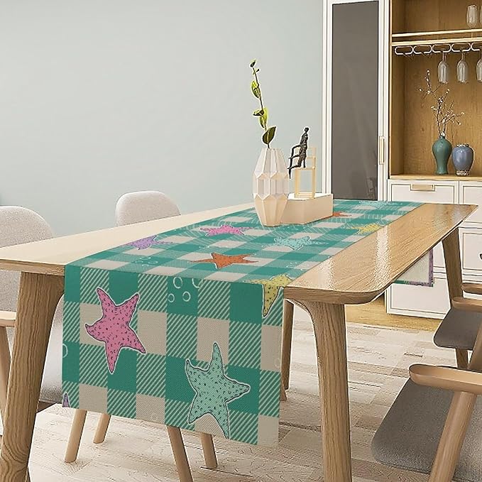 Starfish Plaid Table Flag Green Plaid and Marine Life Starfish Kitchen Table - Image 3