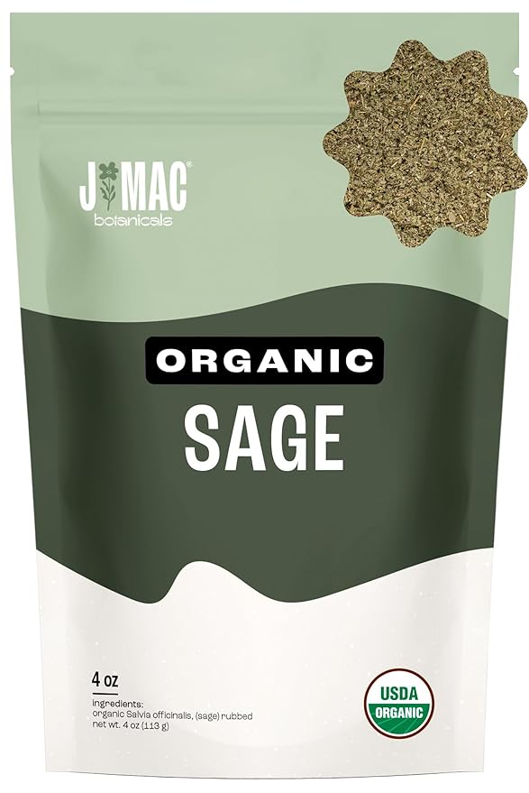 J Mac Botanicals, Organic Rubbed Sage, Certified USDA Organic, Dried Rubbed by JMACBOTANICALS