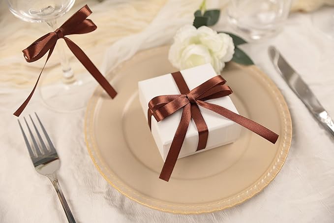 Coffee Brown Satin Ribbon 3/8 inch X Continuous 50 Yards, Single Face Polyester - Image 5