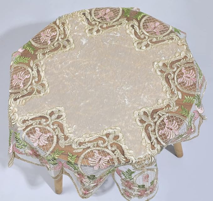 vctops Damask Lace Patchwork Tablecloth Luxury Square Small Table Cover Elegant - Image 3