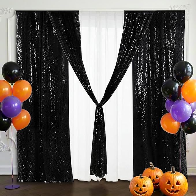 Eternal Beauty Black Sequin Backdrop Curtains, Halloween Shimmer Back Drop by EternalBeauty