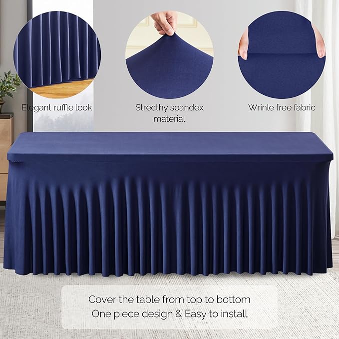 Wish Care 6 Pack Navy Blue Spandex Table Clothes - Image 2