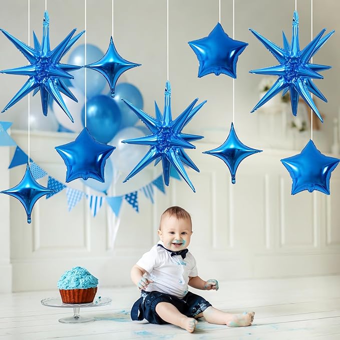 Blue Star Balloons, 22in Large Star Balloons Foil 10in 4-Pointed & Blue - Image 5