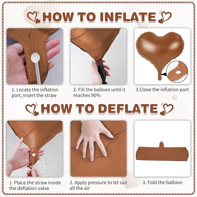 24 Inch Brown Heart Balloons, Coffee Heart Shaped Foil Balloons, Tan Helium - Image 3