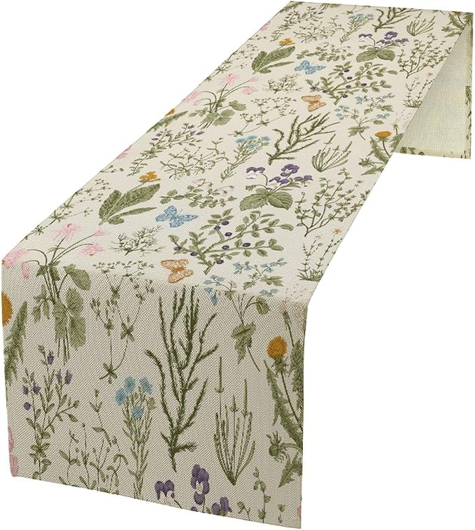 Floral Botanical Table Runner, Garden Spring Flower Botanical Butterfly Animal - Image 8