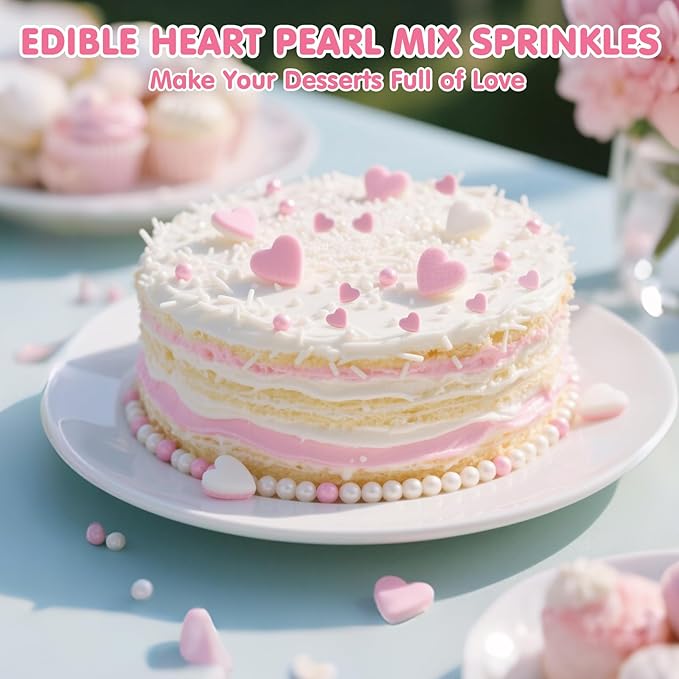 Edible Heart Sprinkles for Cake Decorating, Baking Candy Decorations, Cupcake - Image 2