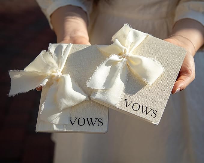 Cream Embossed Slim Vow Books w/Ribbon - Image 5