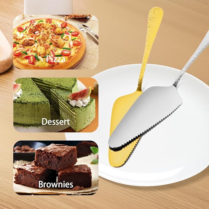 Stainless Steel Cake Server Pack of 10 Hammered Pie Holder Transfer Triangular - Image 8