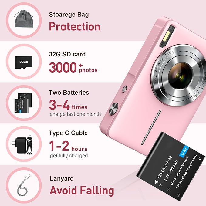 Digital Camera, FHD 1080P Digital Point and Shoot Camera - Image 6