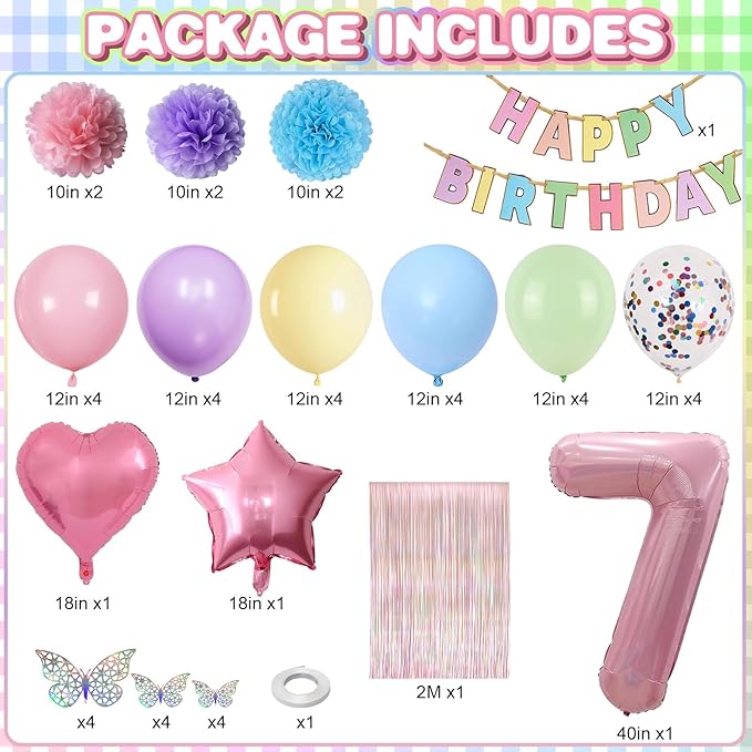Pastel 7th Birthday Party Decorations - Image 2