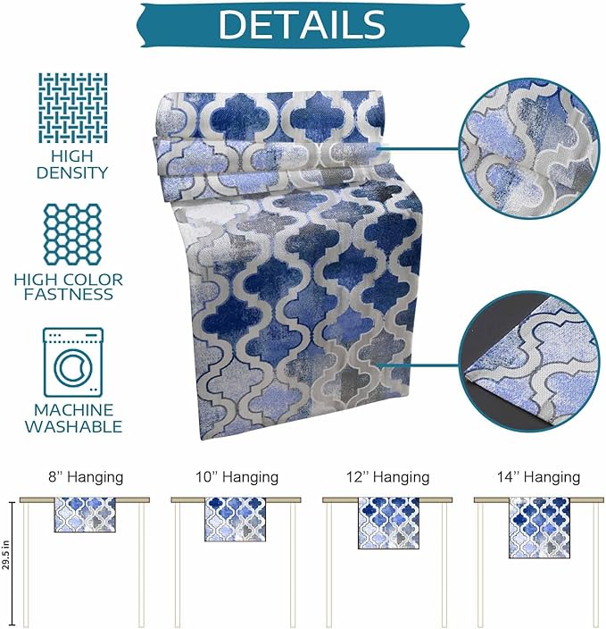 Blue Morocco Plaid Cotton Linen Table Runner - Image 7