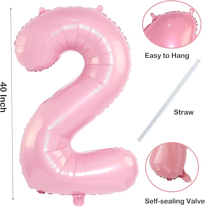 Light Pink 2 Number 40 Inch Pink Large Balloons Big Foil Helium Number Balloons - Image 2