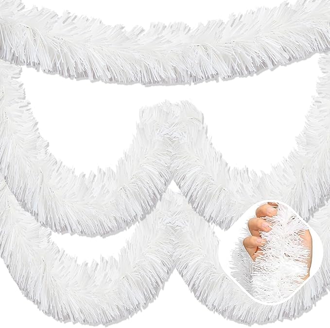 50 Feet Macaron White Christmas Tinsel Garland, Metallic Foil Twist Garland by AIKENLIN