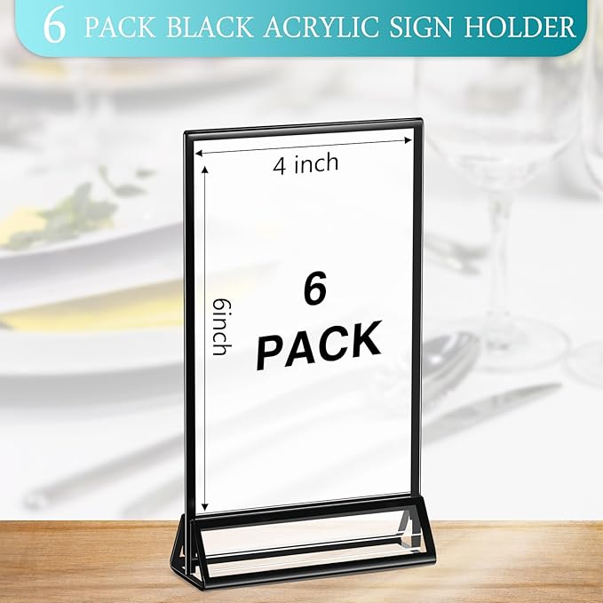 Zonon Acrylic Sign Holder 5x7, 6 Pack Vertical Double Sided Menu Display Stand - Image 2