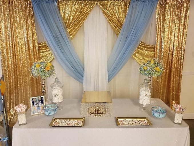 Poise3EHome Gold Sequin Backdrop Curtain, 4 Pieces 3FT x 8FT Sequin Backdrop - Image 2