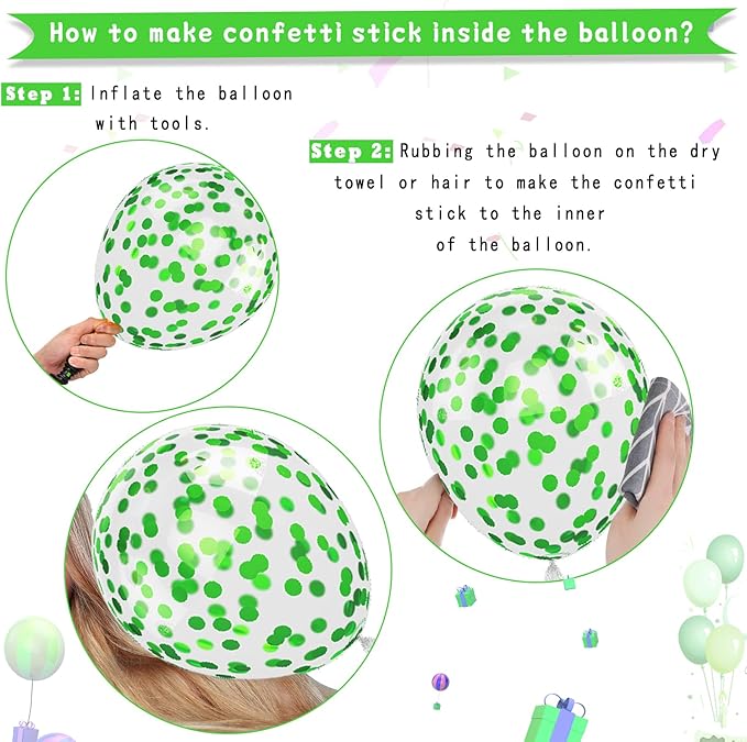 Paready Green and Blue Balloons, Teal Yellow Light Green Confetti Balloon - Image 8