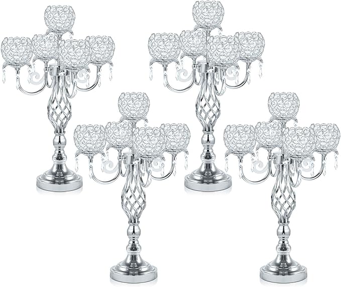 5-Arm Crystal Candelabra Centerpiece 23.2" Tall by kehail