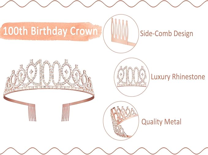 100th Birthday Decorations Women, Including Birthday Crown/Tiara, Cake Topper - Image 5