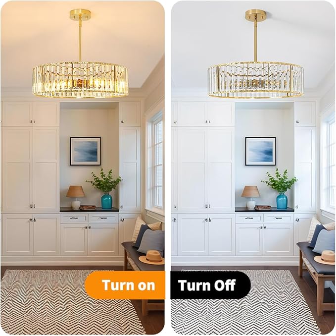 Gold Crystal Chandelier for Dining Room, 6-Light Modern Semi Flush Mount - Image 6