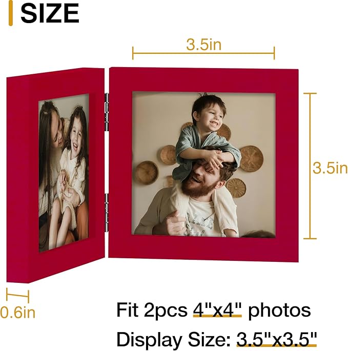 decorUhome Double 4x4 Picture Frame Vertical, Engineered Wood Bifold Photo Frame - Image 4