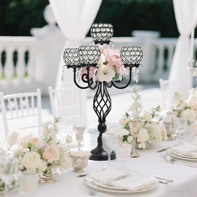 5-Arm Crystal Candelabra Centerpiece 23.2" Tall - Image 5