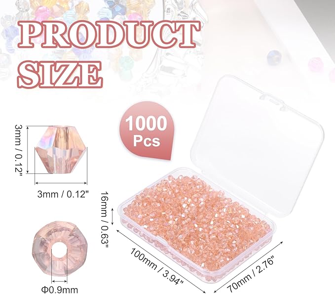 PATIKIL 1000pcs 3mm Bicone Glass Crystal Beads, Faceted Glass Spacer Beads - Image 2