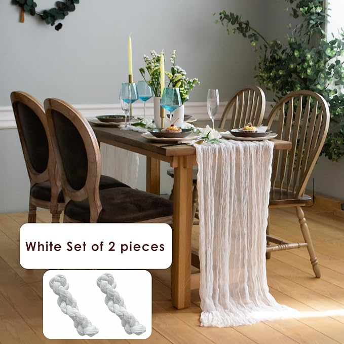 White Cheesecloth Table Runner Set of 2, Cotton Gauze Runner Rustic Table - Image 3