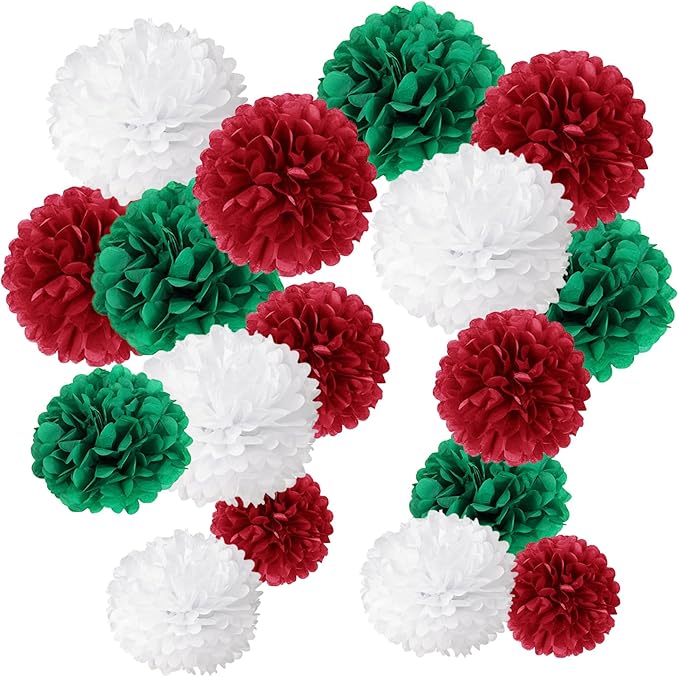 Easy Joy 17Pcs Christmas New Year Hanging Decoration Red Green White Paper Pom by EasyJoy
