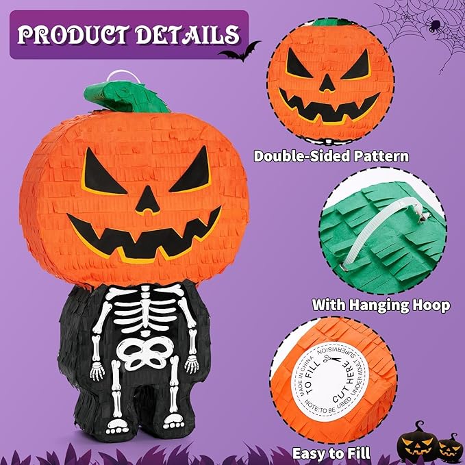 WERNNSAI Halloween Skull Pumpkin Piñata - Image 4