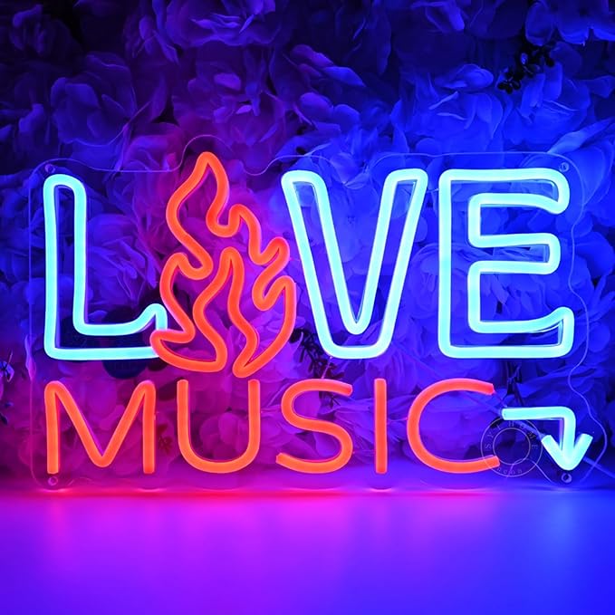 SYLHOME Live Music Led Neon Light Sign Fire Hot Bar Pub Music Studio Club by SYLHOME