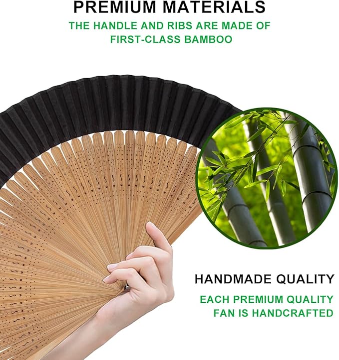 Amajiji Small Folding Hand Fan for Women, Chinese Japanese Vintage Style Bamboo - Image 3