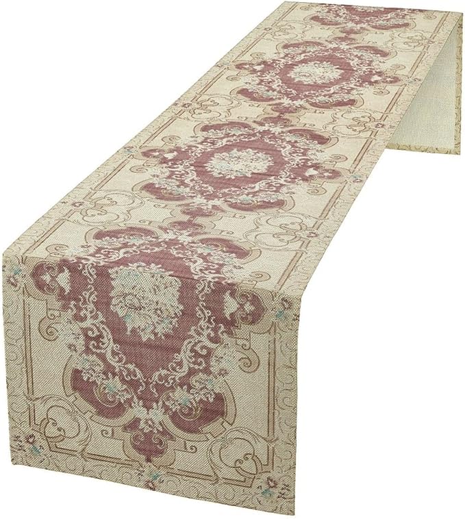 Boho Bohemia Table Runner, Vintage Blue Gold Retro Flower Rustic Country Floral by Unknown