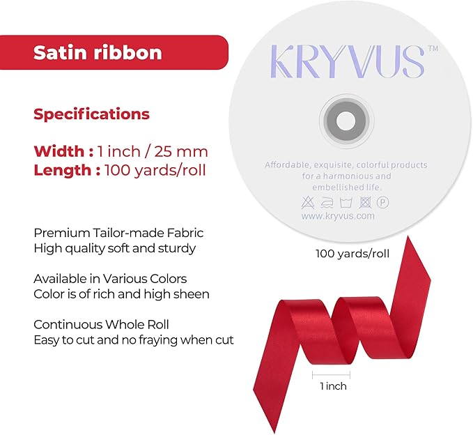 Red Satin Ribbon 1 inch X Continuous 100 Yards, Single Face Polyester Ribbon - Image 3