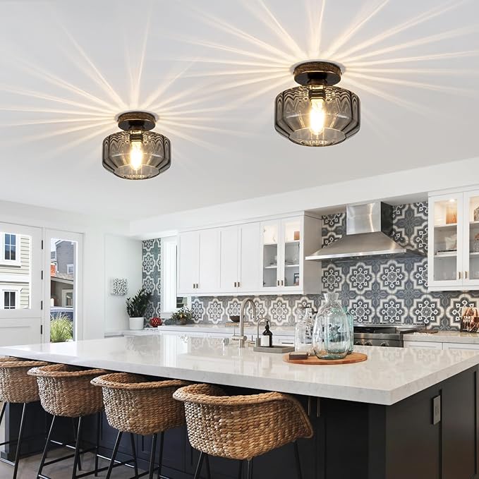 Smoked Glass Flush Mount Ceiling Light - Image 4