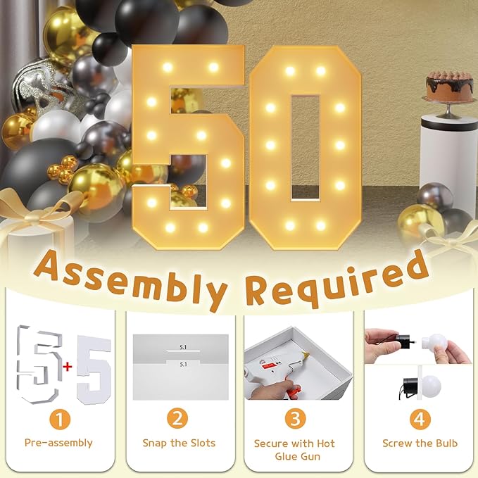 imprsv 4FT Light Up Numbers, Marquee Numbers 50th Birthday Decorations - Image 3
