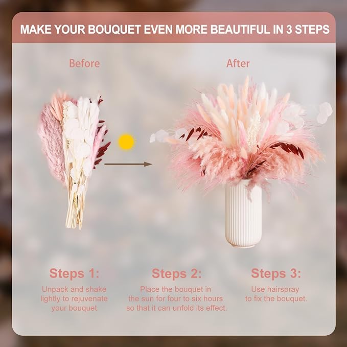 N&T NETING 85Pcs Pink Pampas Grass Decor, Natural Dried Floral Pampas Grass - Image 6