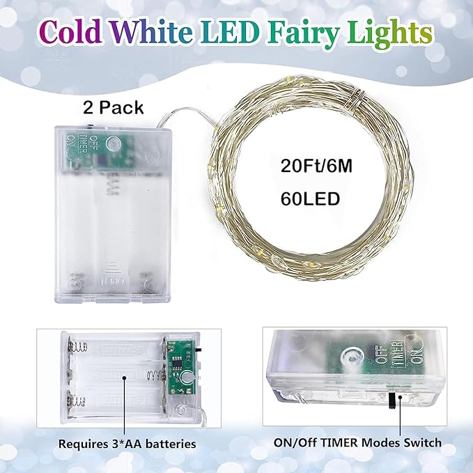 2 Pack 20FT 60LED Battery Operated Fairy Lights - Image 2