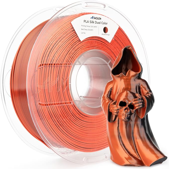 AMOLEN Silk PLA 3D Printer Filament, Dual Color Black Orange PLA 1.75mm by AMOLEN