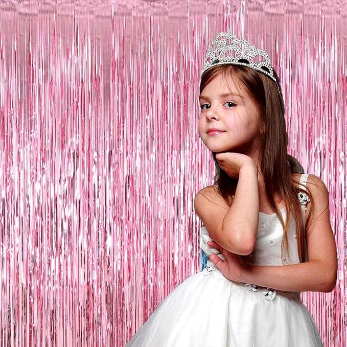 4 Pack Pink Foil Fringe Curtain Backdrop, 3.28Ft x 8.2Ft Metallic Tinsel Foil - Image 6