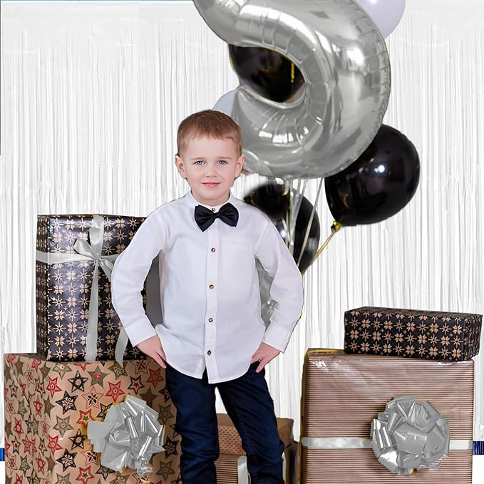 White Foil Fringe Curtain 3.3×8.3FT 2 Packs, Metallic Tinsel Curtains Party - Image 6